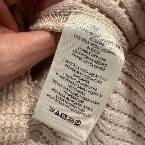 Free People Sweater Top Medium‎ Beige Waffle-Knit Button-Up Pullover Pockets - Picture 8 of 12